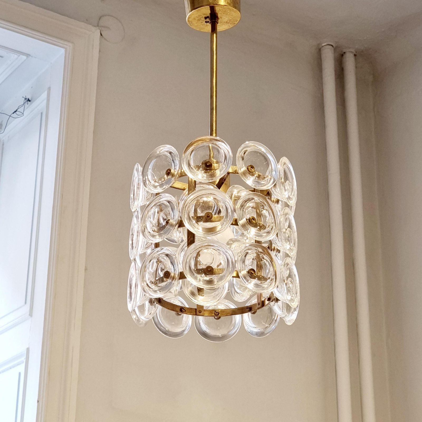 Carl Fagerlund, Glass & Brass Pendant, Fagerhult/Orrefors, Scandinavian Modern photo Lighting