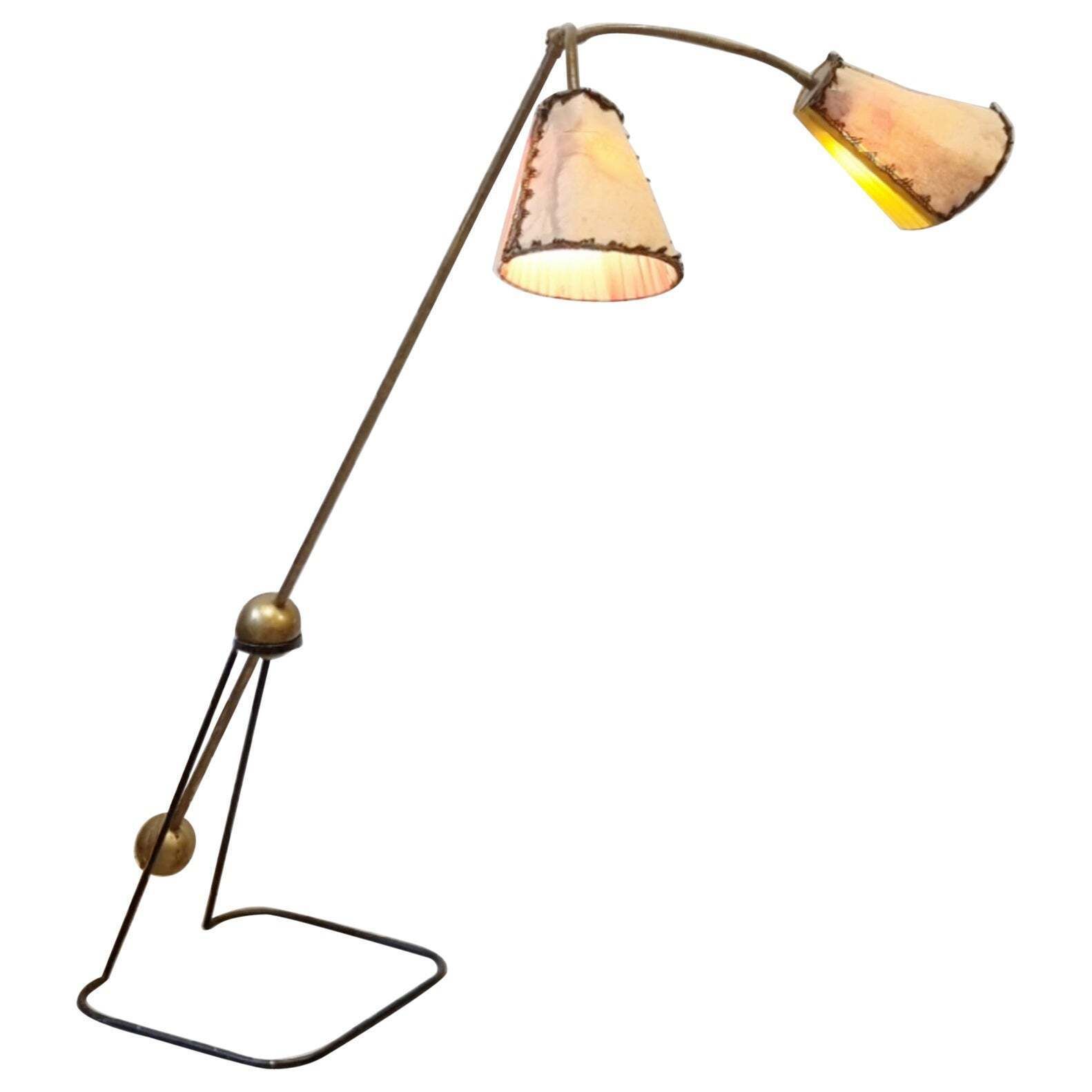Floor Lamp In Brass And Lacquered Steel, Luci Milano, Midcentury Modern, Italian