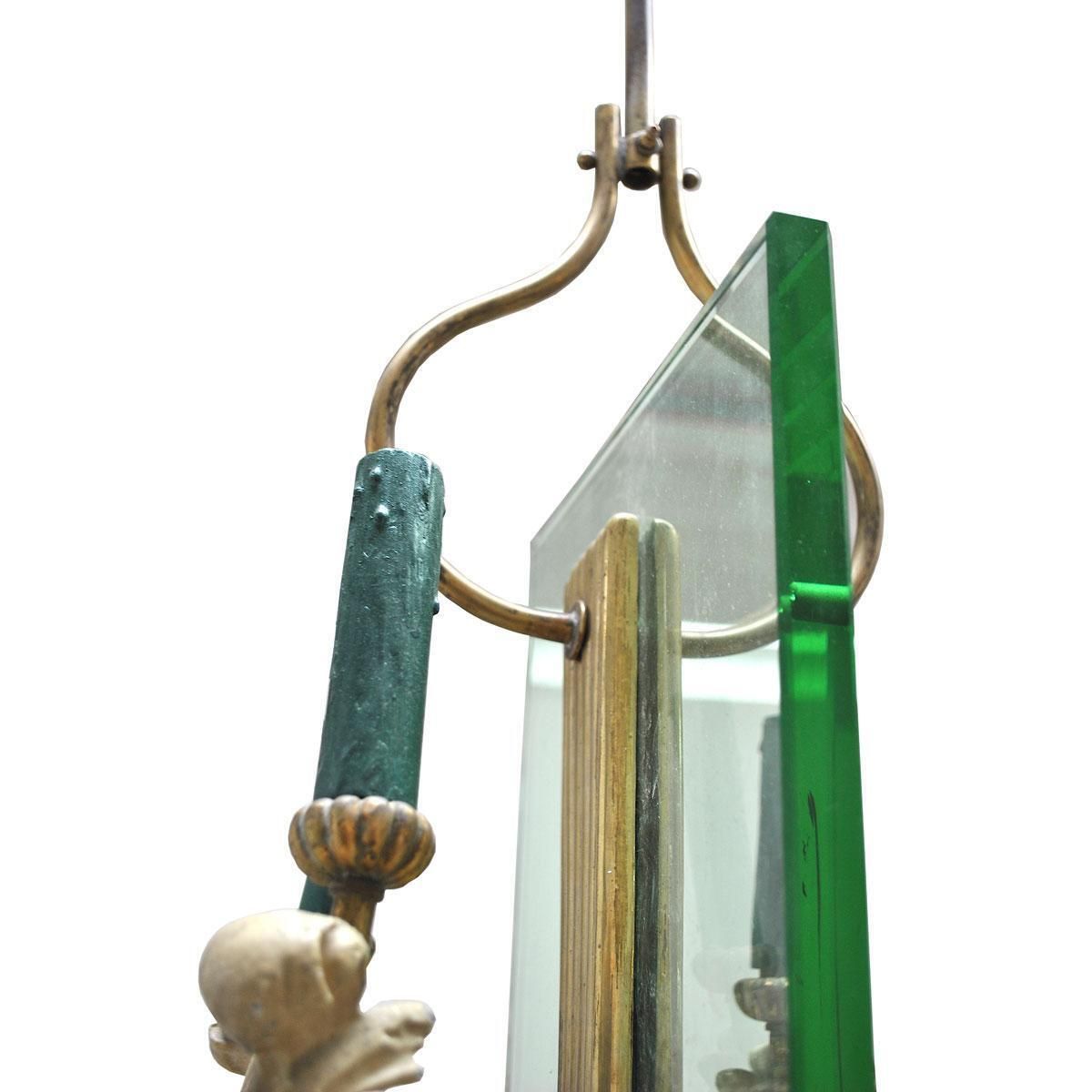 Pietro Chiesa Style Midcentury Chandelier In Brass And Crystal, 1940s photo vinterior
