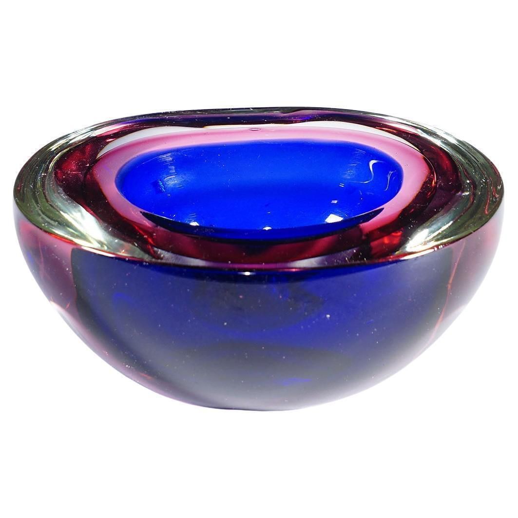 Archimede Seguso Geode Bowl In Pink And Blue, Murano Italy Ca. 1960s