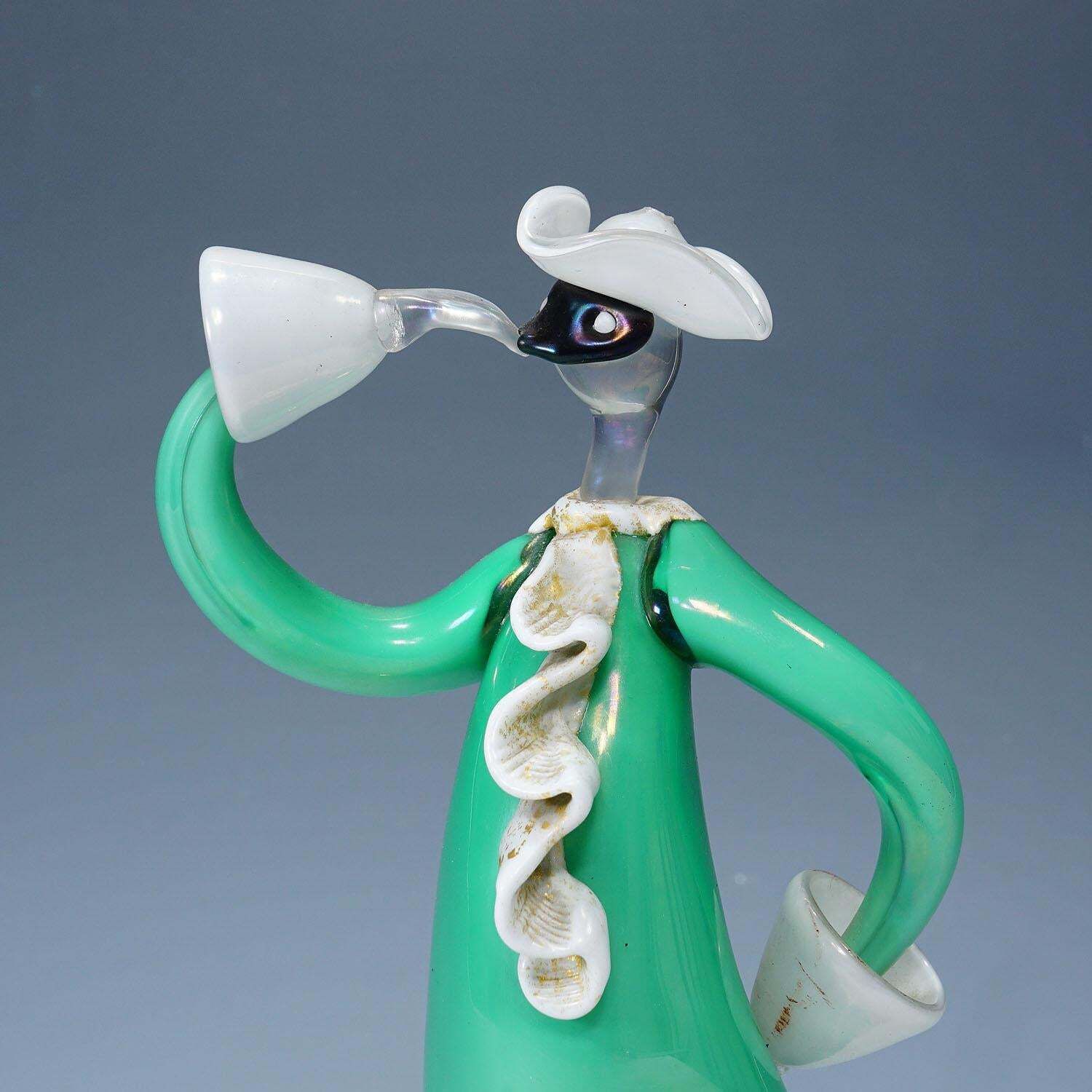 Vintage Murano Art Glass Sculpture Of A Venetian Carnivalist, Seguso Ca. 1940s photo for sale