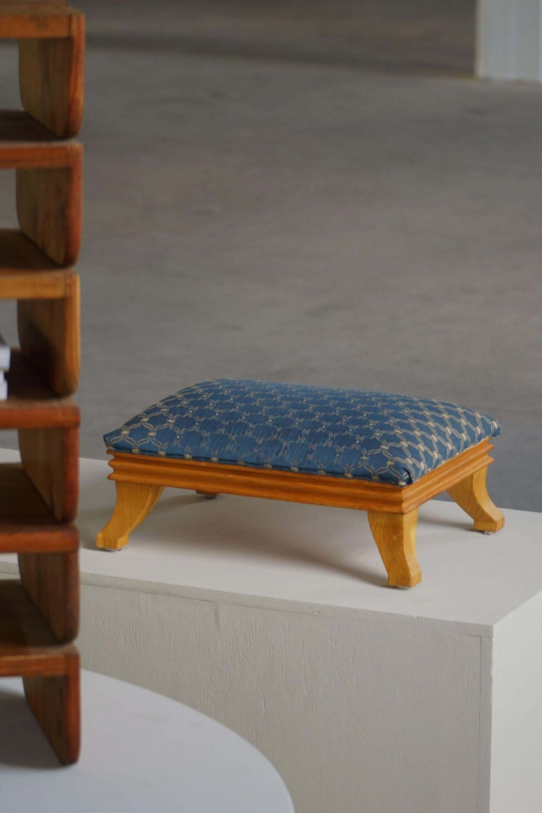 photo for sale French Art Deco Low Foot Stool With Vintage Upholstery Made In The 1940s