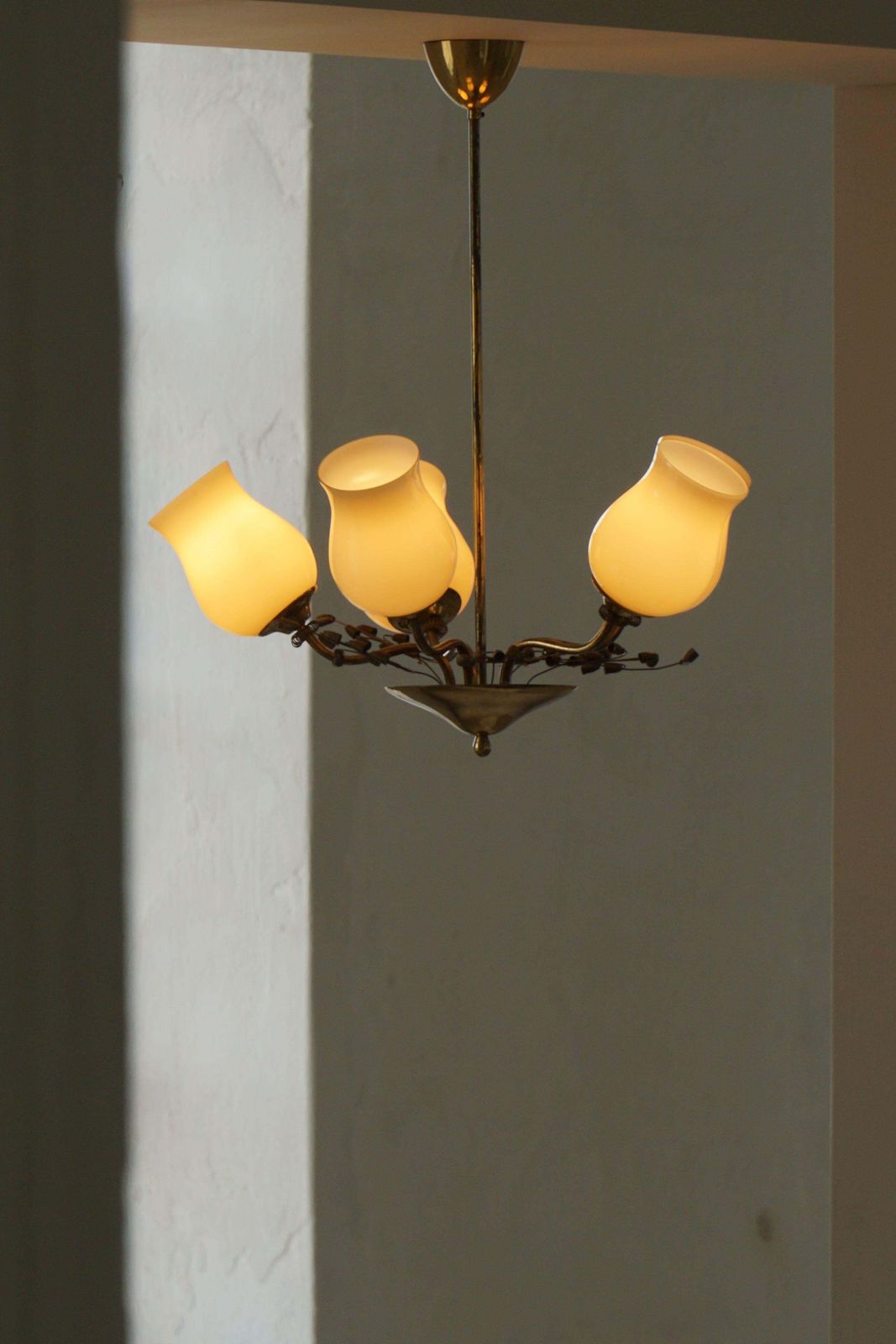 Chandelier In Brass & Glass, Lisa Johansson Pape For Stockmann, Finland, 1940s photo Lighting