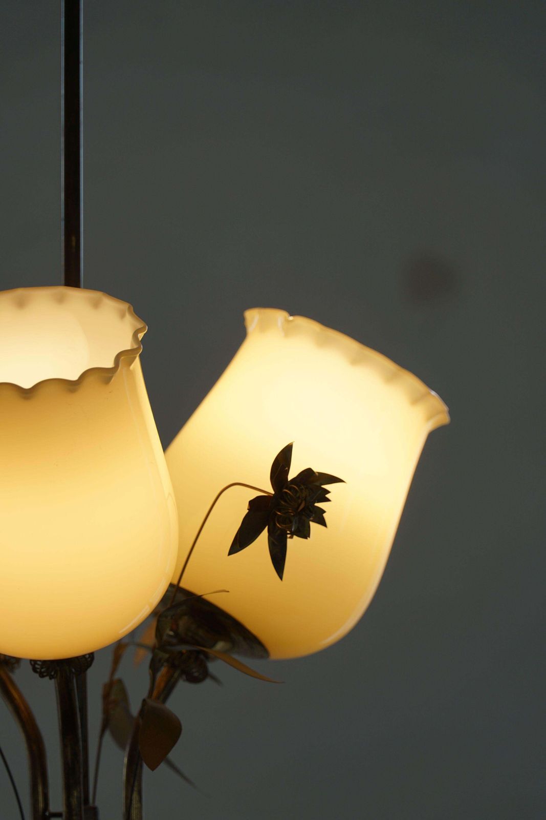Mid Century Glass & Brass Chandelier, Model 501 3 By Stockmann, Finland, 1940s photo vintage