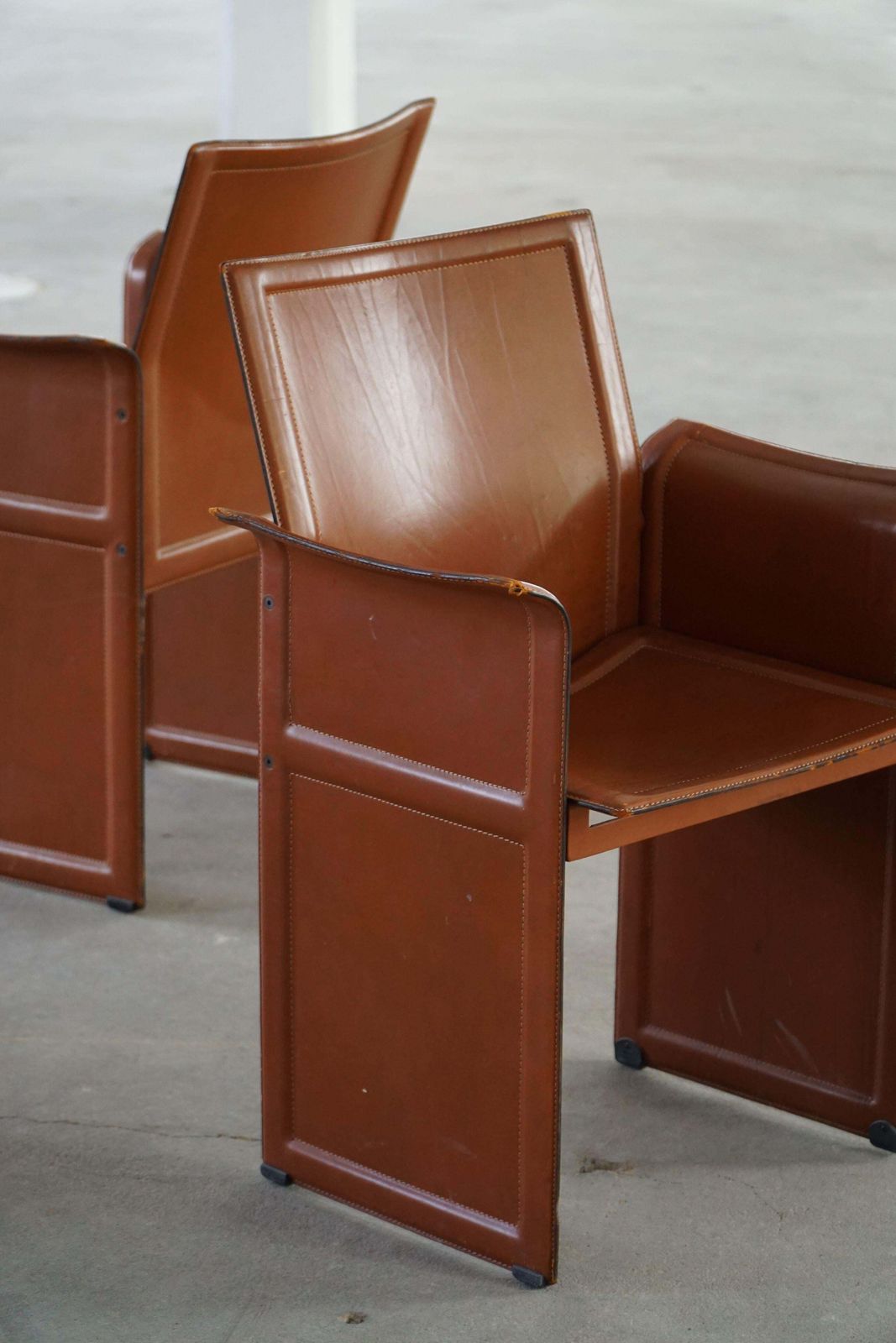 Set Of 4 Armchairs In Brown/Red Leather, Tito Agnoli, Italian Modern, 1970s photo for sale