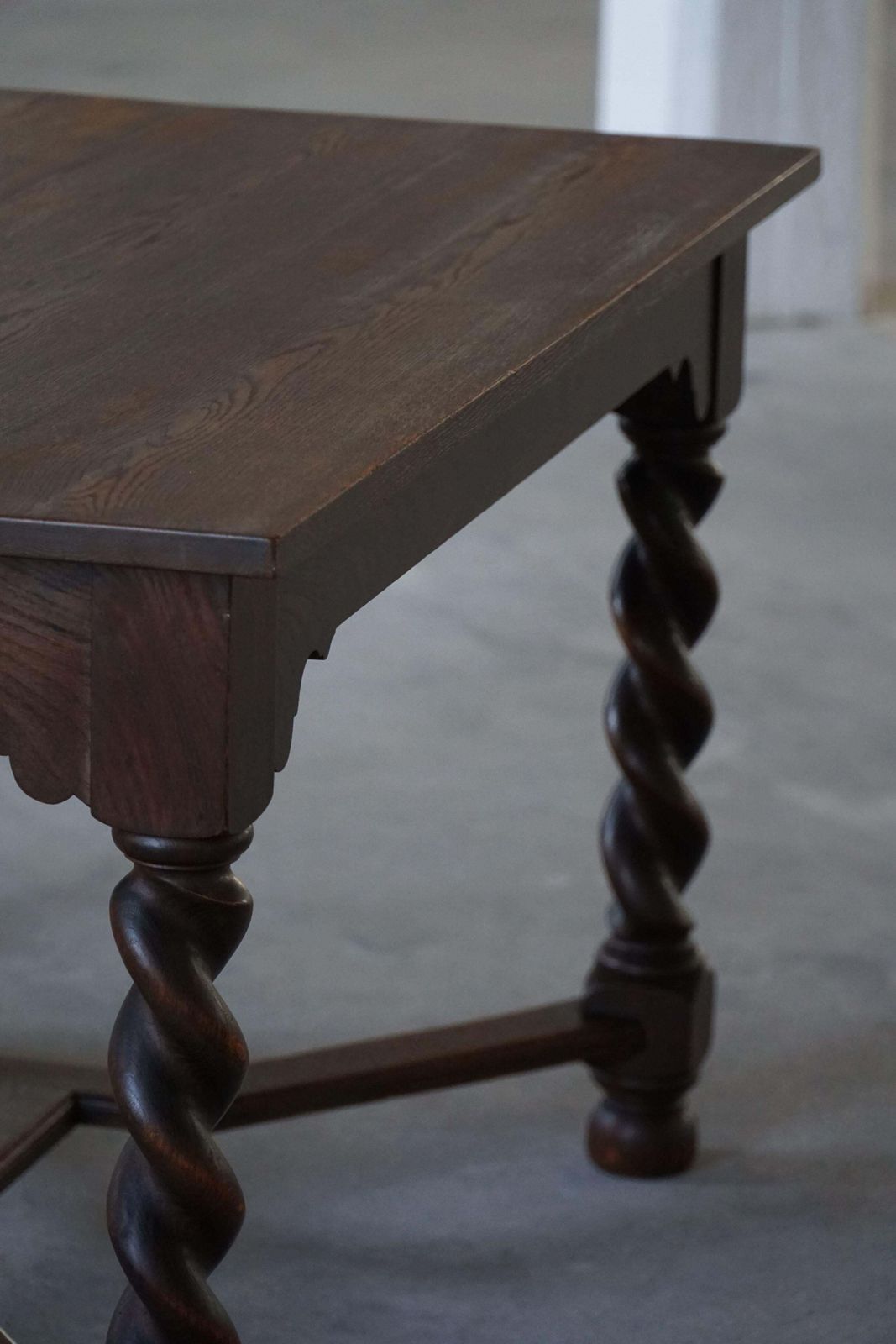 Danish Baroque Inspired Oak Desk / Dining Table With Barley Twist Legs, 1900s photo vinterior