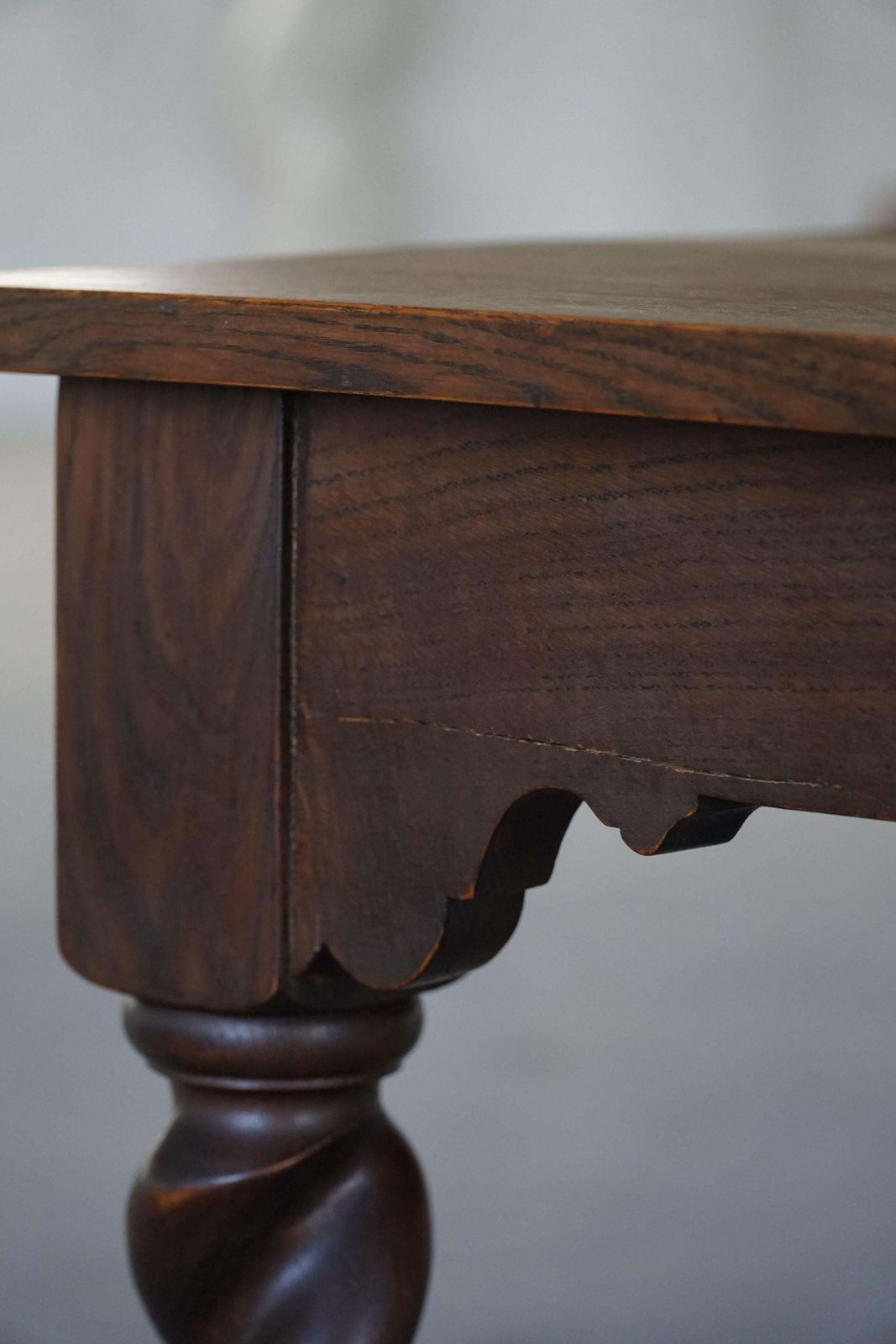 Furniture Danish Baroque Inspired Oak Desk / Dining Table With Barley Twist Legs, 1900s photo