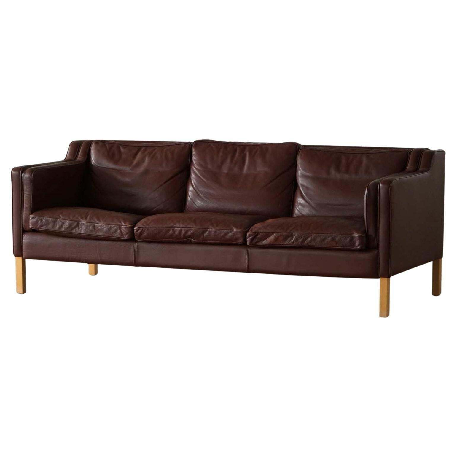 Stouby Møbelfabrik, Mid Century 3 Seater Sofa In Brown Leather, Made In 1970s