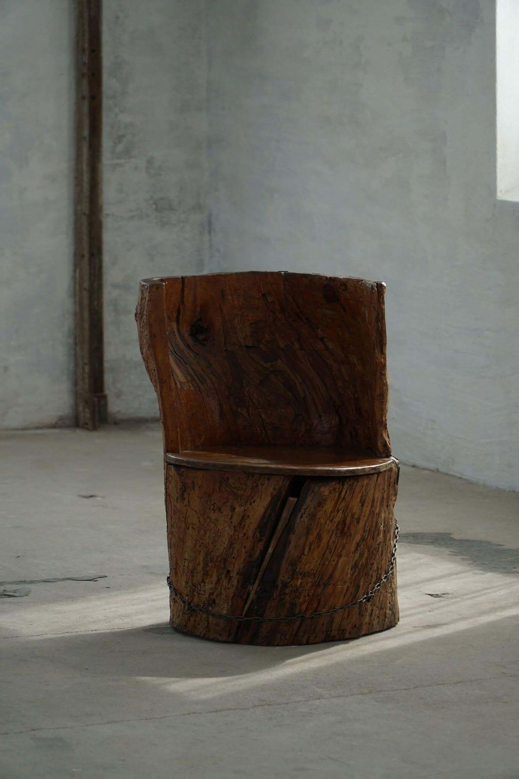 Hand Carved Stump Chair In Pine With Storage, Swedish Modern, Wabi Sabi, 1900s photo Furniture