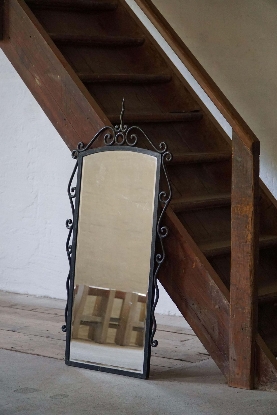 French Mid Century Modern, Brutalist Wrought Iron Wall Mirror, Made In The 1950s photo furniture