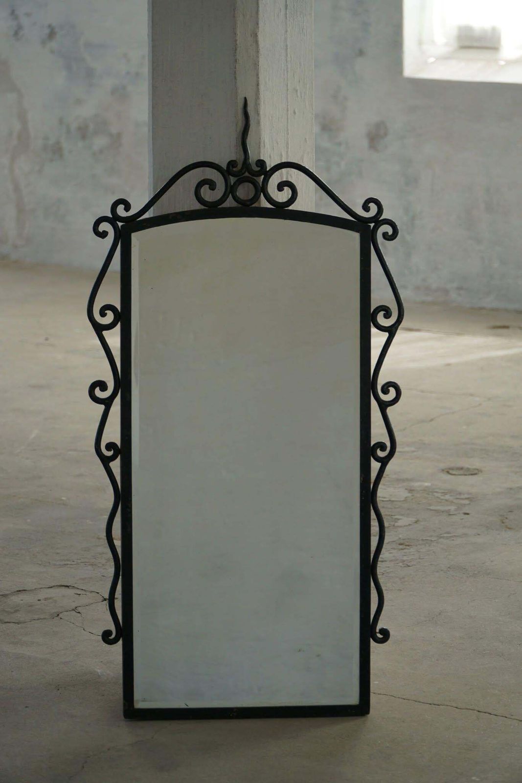 Home Decor French Mid Century Modern, Brutalist Wrought Iron Wall Mirror, Made In The 1950s photo