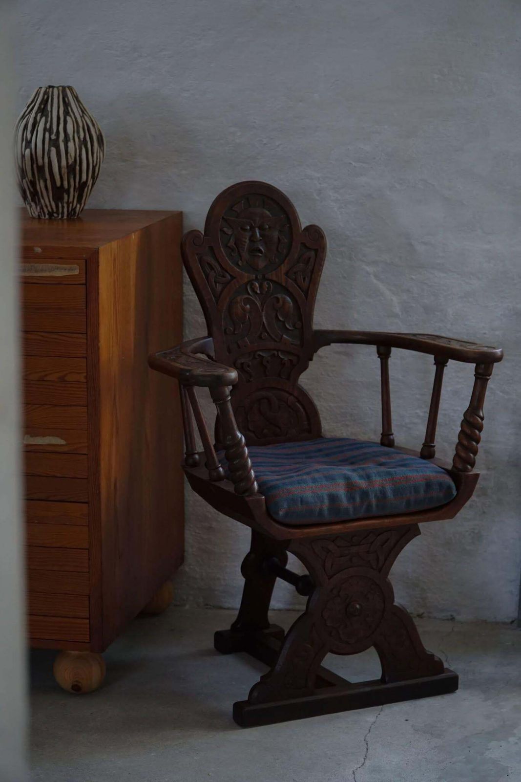 947.0 Scandinavian Armchair In Solid Oak With A Cushion, Folk Art, Early 19th Century photo