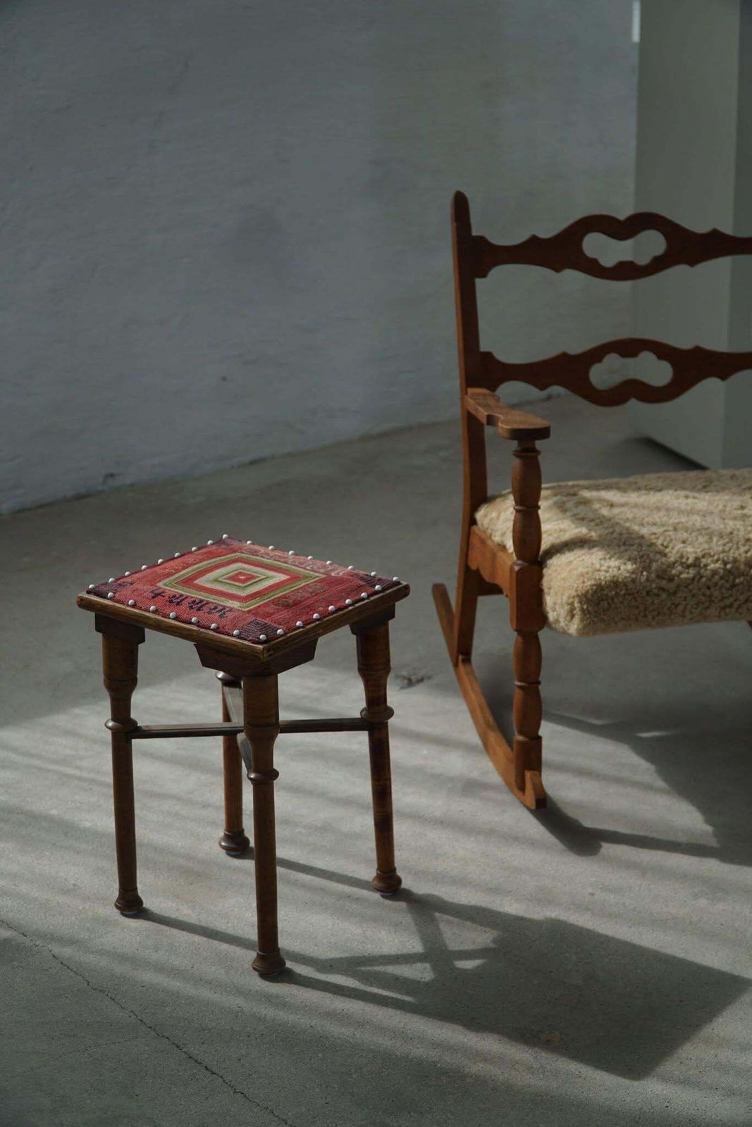 Scandinavian Almue Stool In Wood & Fabric, Late 19th Century photo for sale