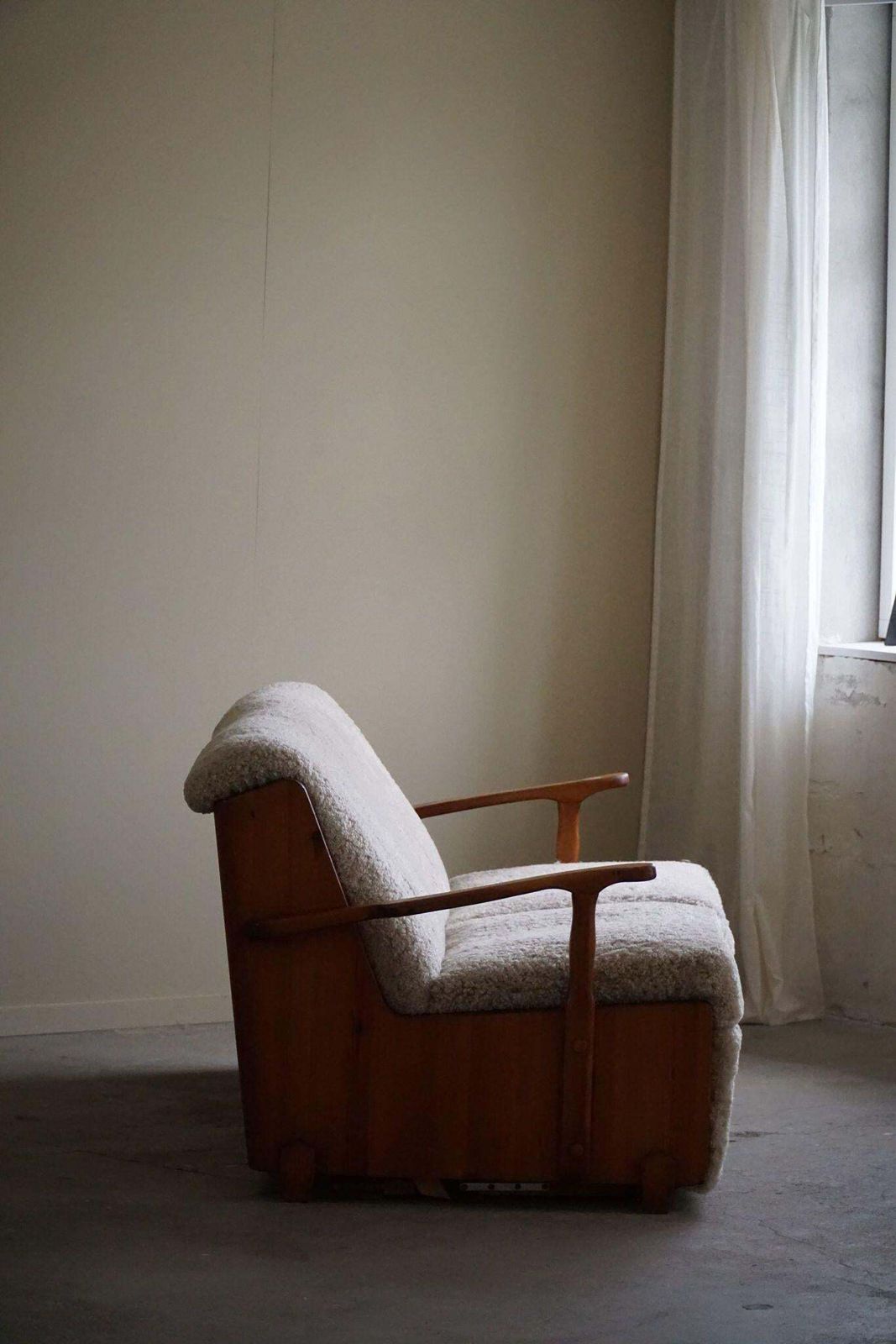 3614.0 Swedish Modern, Freestanding Two Seater Sofa / Bed In Pine & Lambswool, 1950s photo