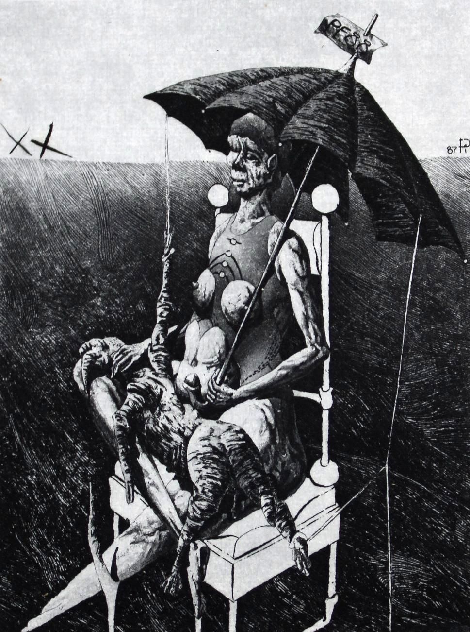 Podolczak Igorlady With An Umbrella, Paper/Etching, 50/50, 10x7.5 Cm1990