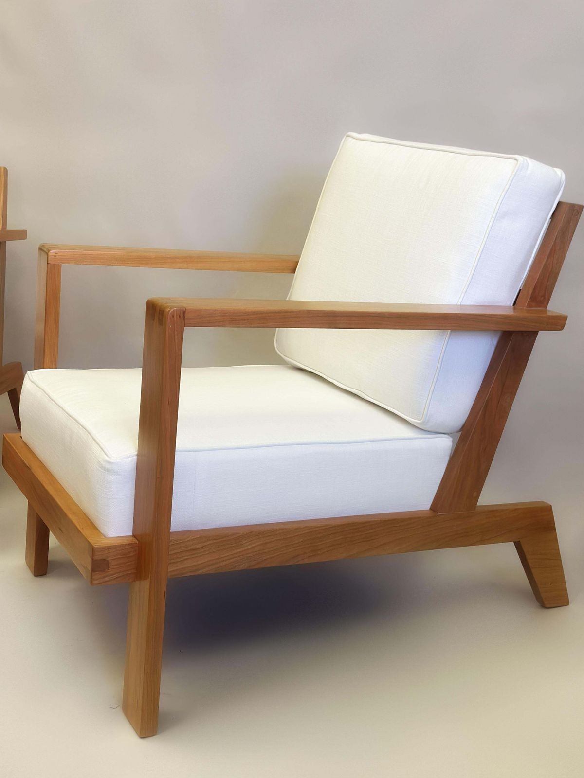 Pair French Mid Century Modern Grid Back Cherry Lounge / Armchairs, Rene Gabriel photo buy