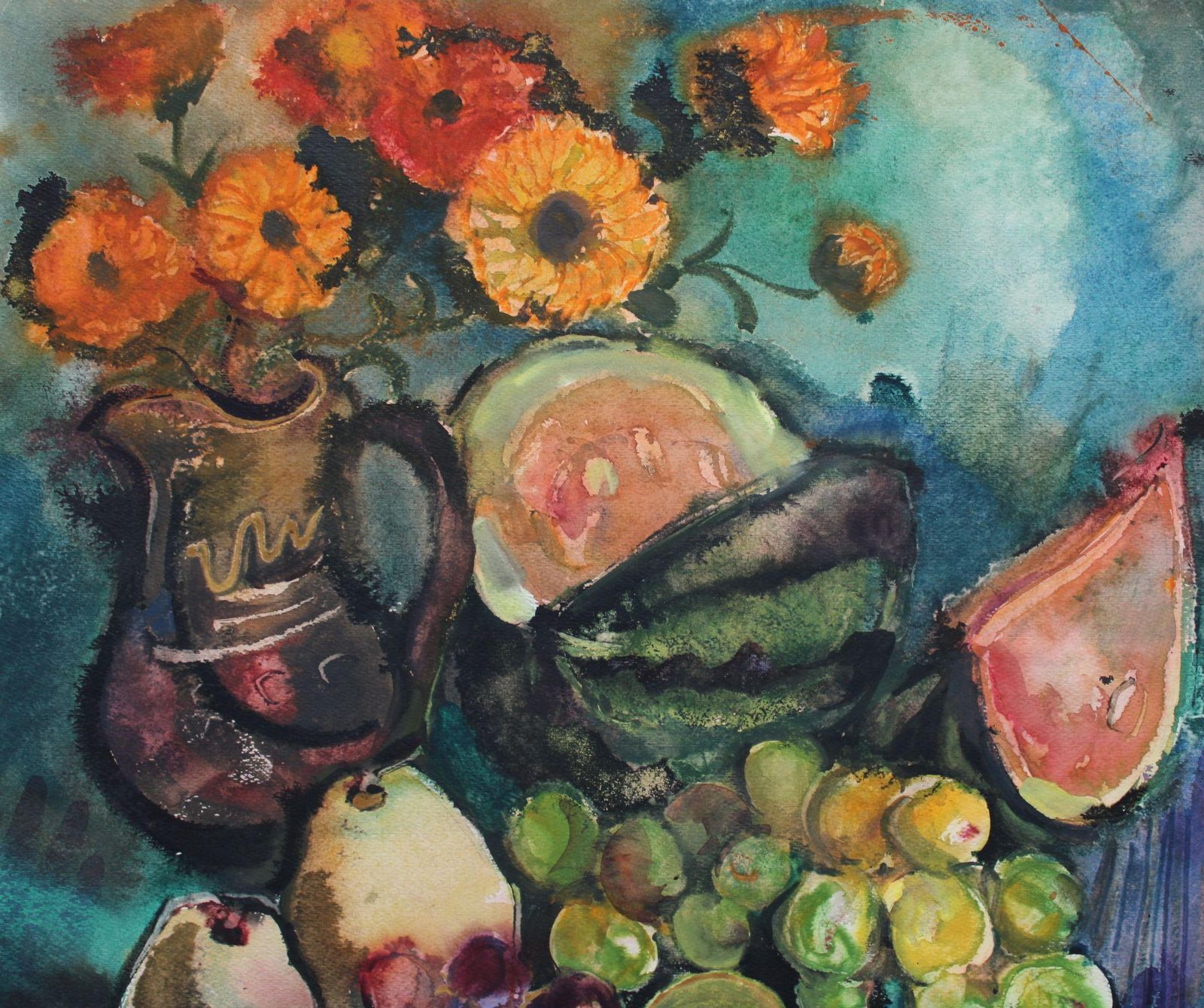 Dzidra Baumastill Life With Fruits  1975. Paper, Watercolor, 54x54 Cm1975 photo for sale
