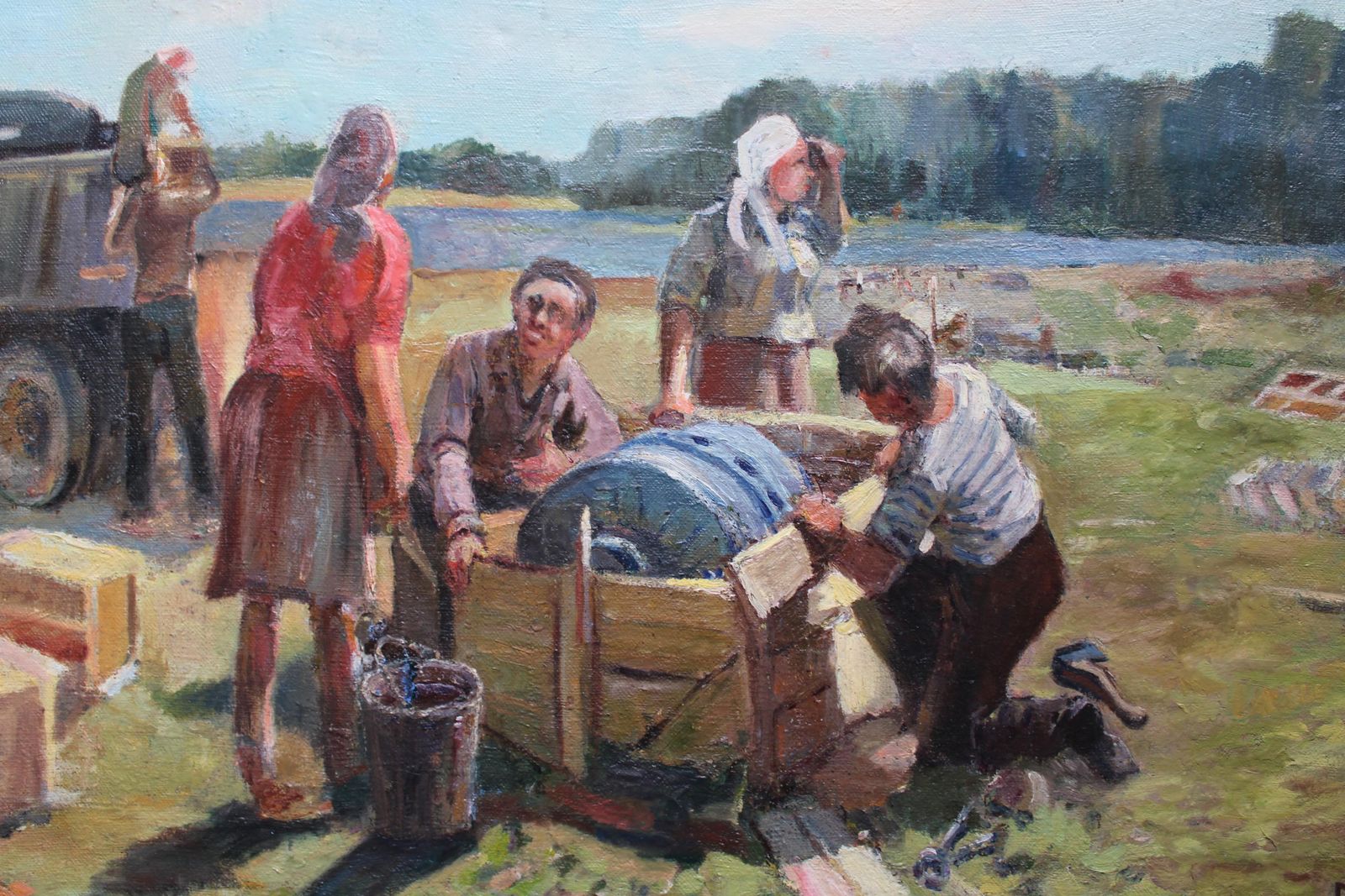 Aleksandr Rodin (1922 2001)in The Constructing. Oil On Cardboard, 58x88 Cm1953 photo for sale