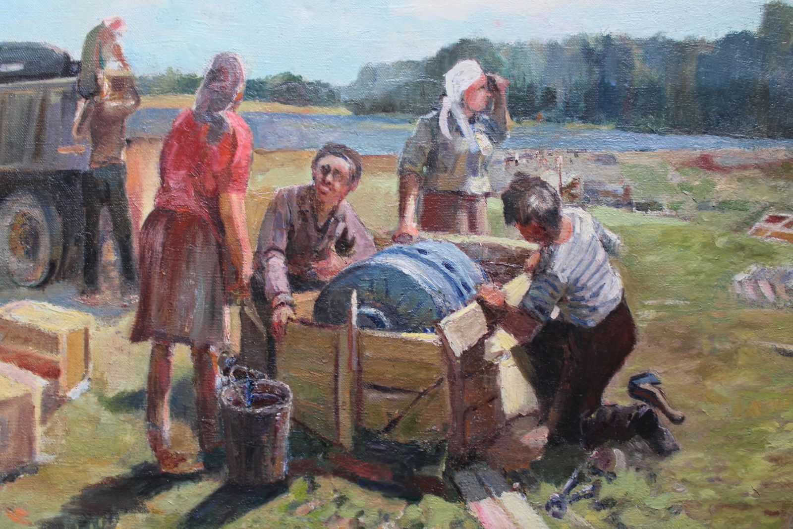 Aleksandr Rodin (1922 2001)in The Constructing. Oil On Cardboard, 58x88 Cm1953 photo Art