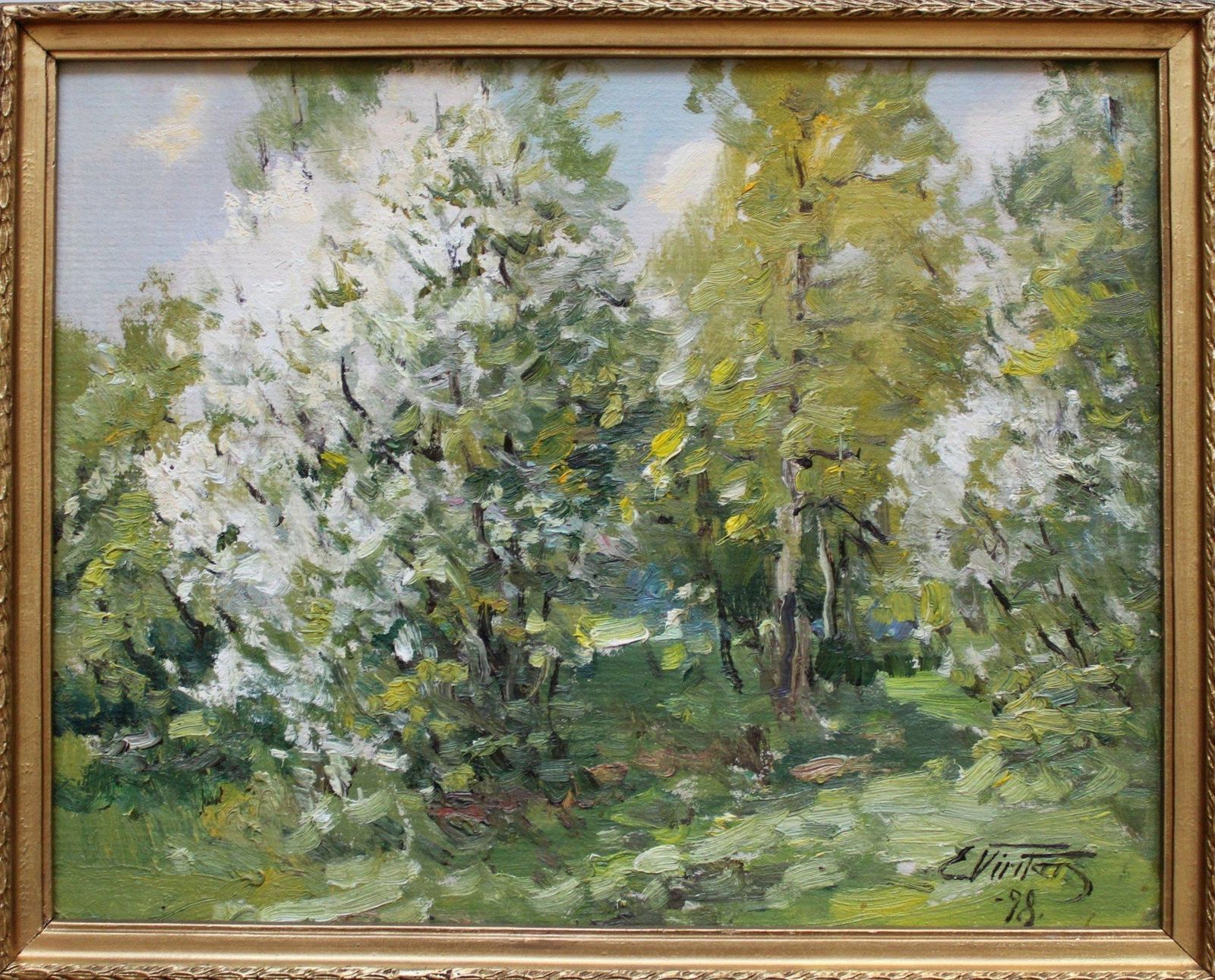Edgars Vintersblooming Trees  Oil/Cardboard, 39x49 Cm1990 photo furniture