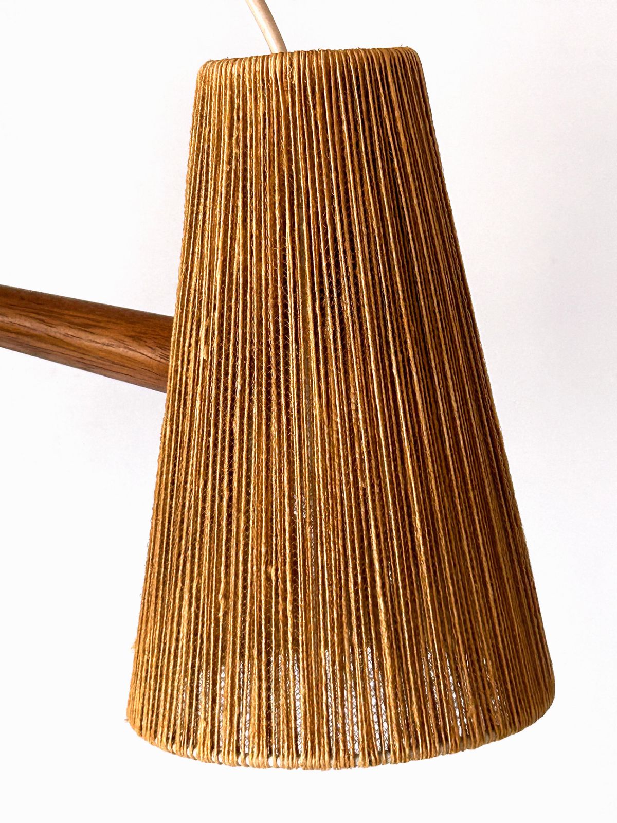 photo buy Mid Century Sisal & Teak Pendant Lamp Or Chandelier By Temde Switzerland 1960s