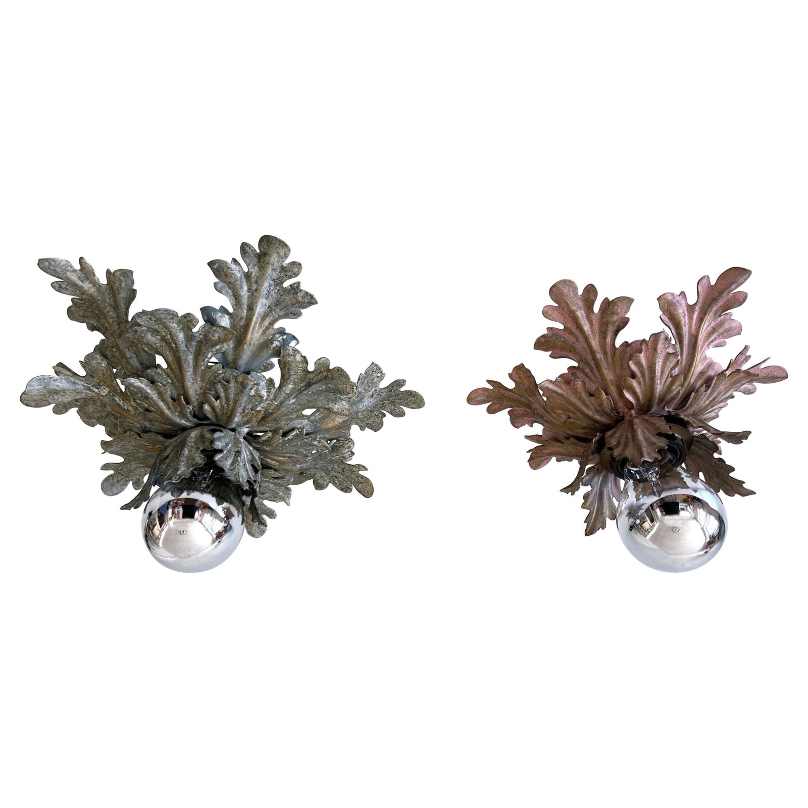 Set Of Two Mid Century Floral Flush Mounts Or Sconces By W. Müller Germany 1970s