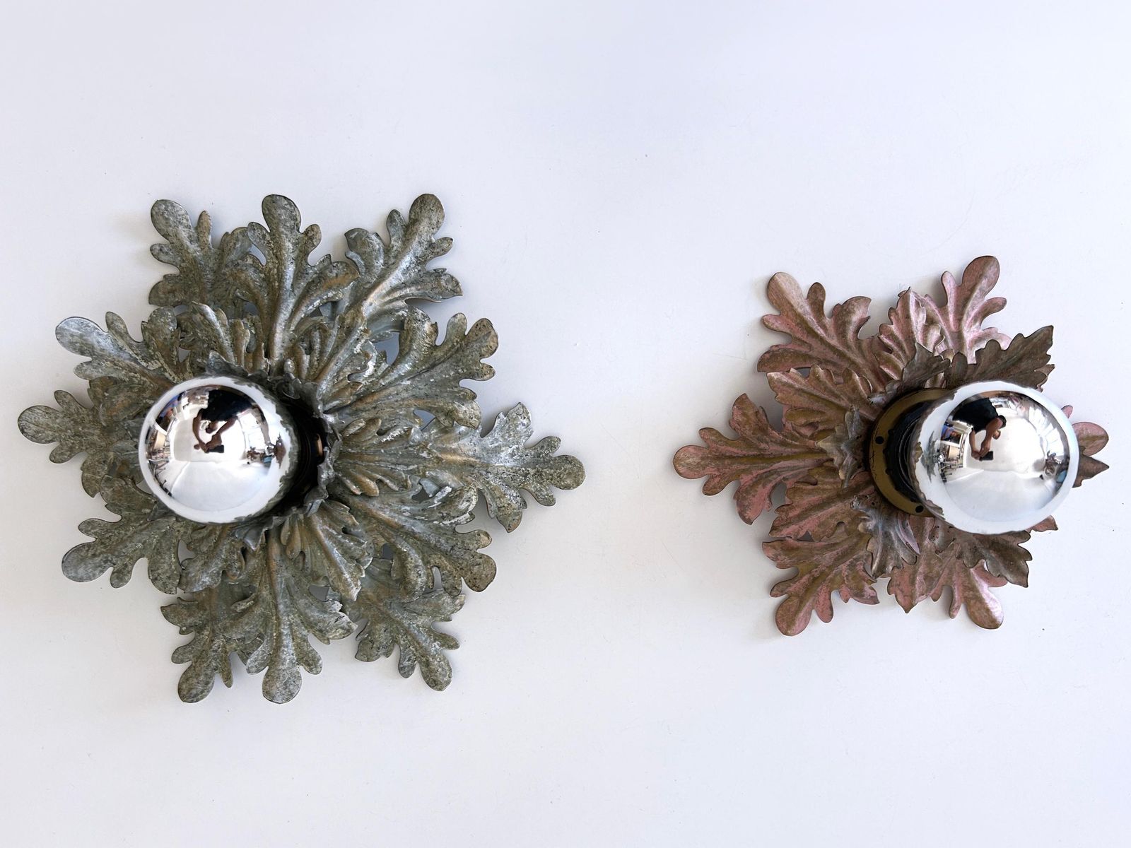 Set Of Two Mid Century Floral Flush Mounts Or Sconces By W. Müller Germany 1970s photo for sale