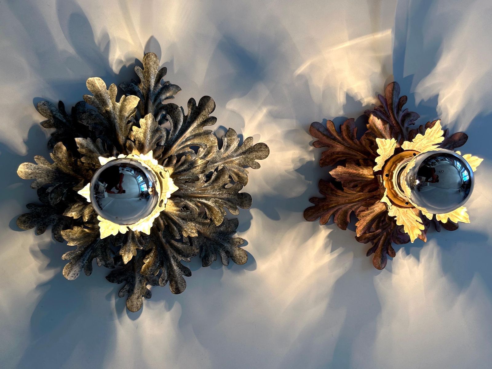 Set Of Two Mid Century Floral Flush Mounts Or Sconces By W. Müller Germany 1970s photo Lighting