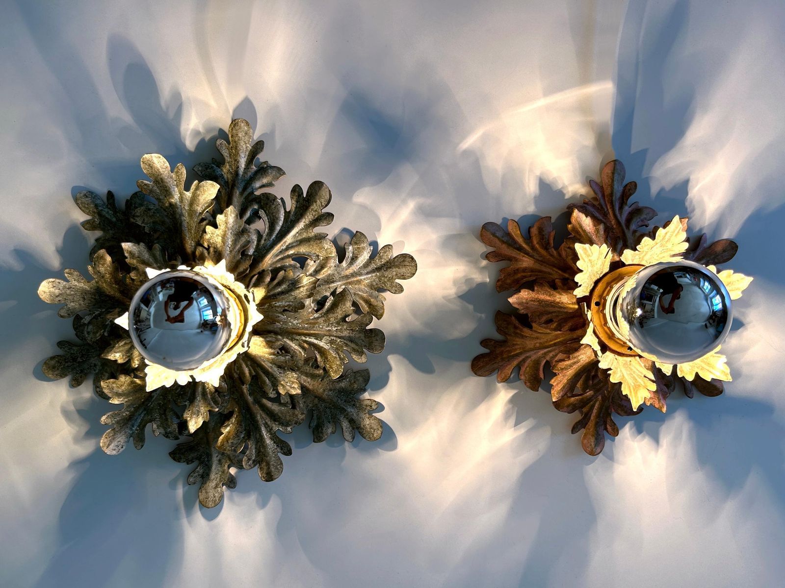Set Of Two Mid Century Floral Flush Mounts Or Sconces By W. Müller Germany 1970s photo vinterior