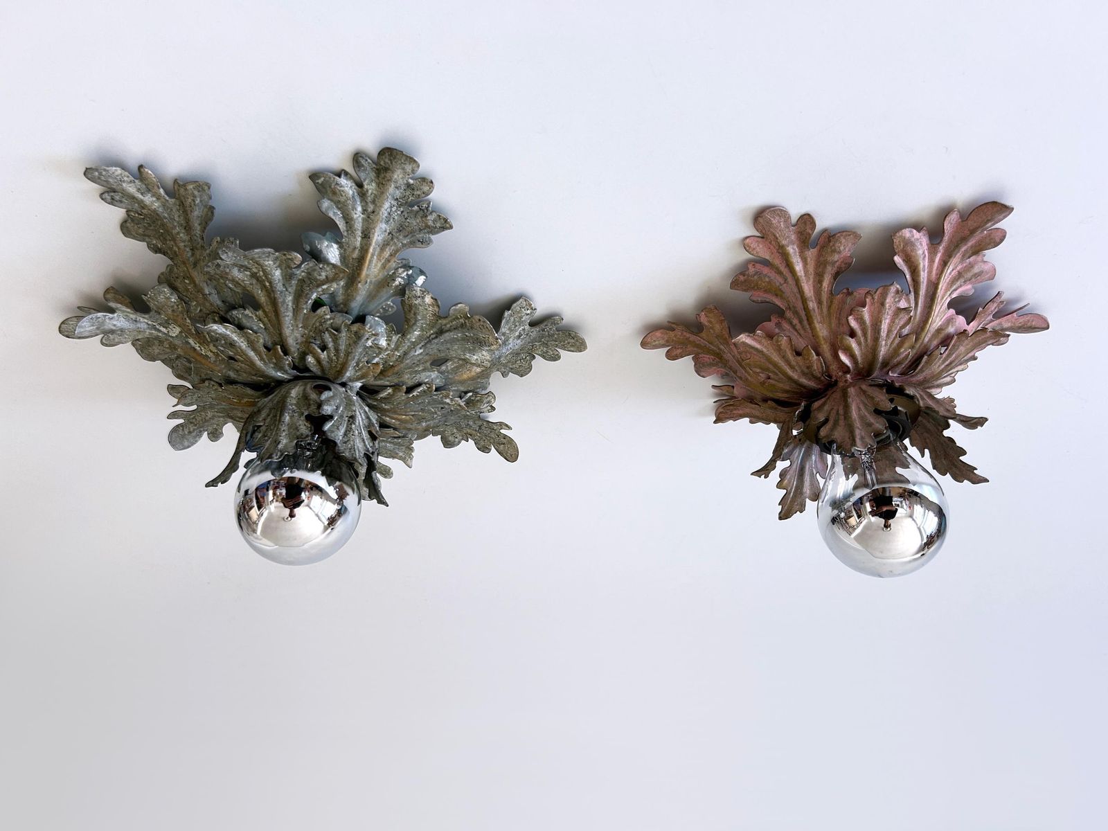 photo vinterior Set Of Two Mid Century Floral Flush Mounts Or Sconces By W. Müller Germany 1970s