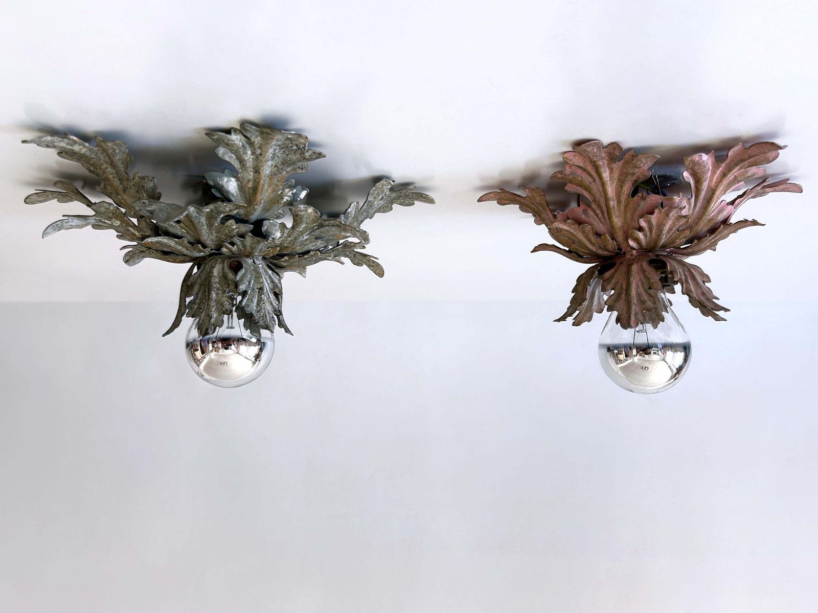 photo vintage Set Of Two Mid Century Floral Flush Mounts Or Sconces By W. Müller Germany 1970s