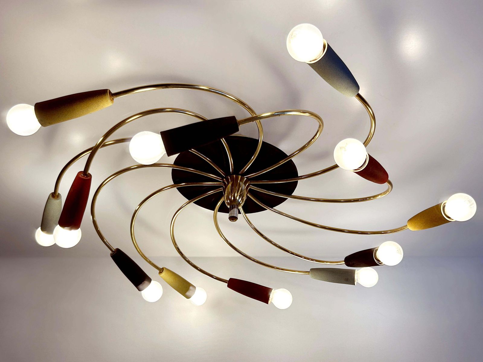 Amazing Twelve Flamed Sputnik Chandelier Or Ceiling Lamp 'Tornado' Germany 1950s photo 5751.0