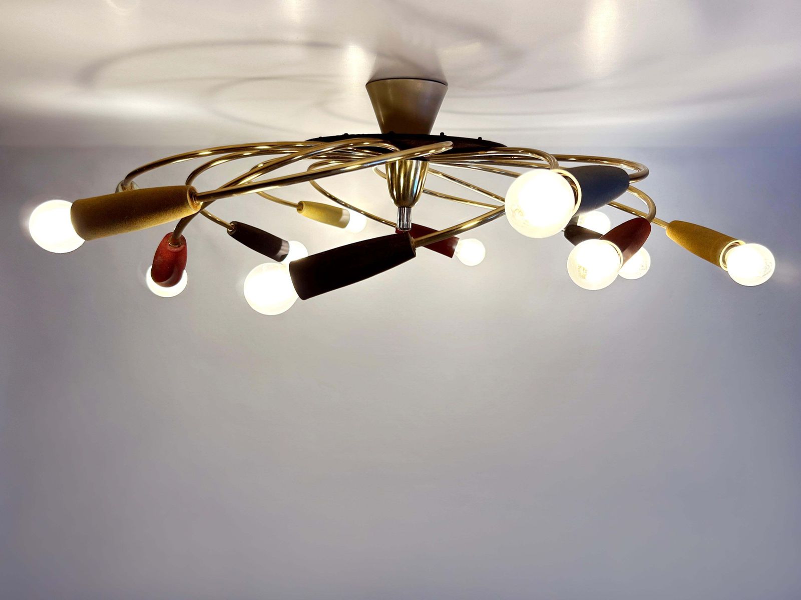 photo for sale Amazing Twelve Flamed Sputnik Chandelier Or Ceiling Lamp 'Tornado' Germany 1950s