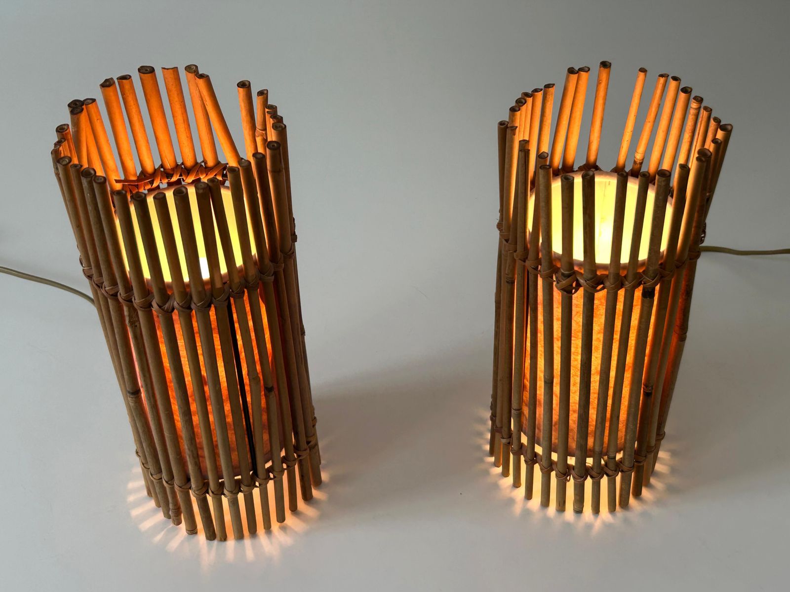 Lighting Set Of Two Lovely Vintage Bamboo Bedside Table Lamps Germany 1980s photo