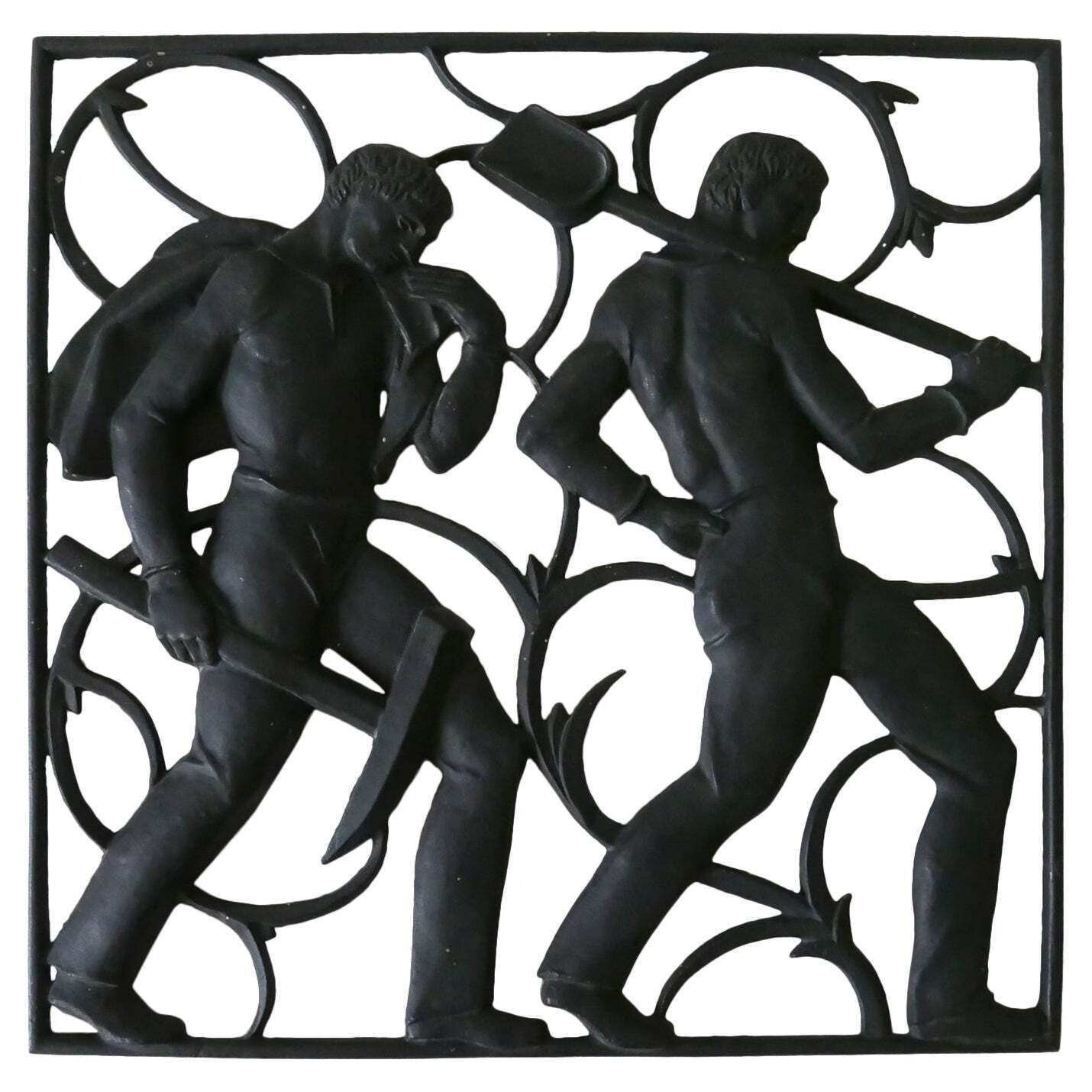 Cast Iron Art Deco Wall Relief „Unsere Arbeit“ By Heinrich Moshage 1929 Germany
