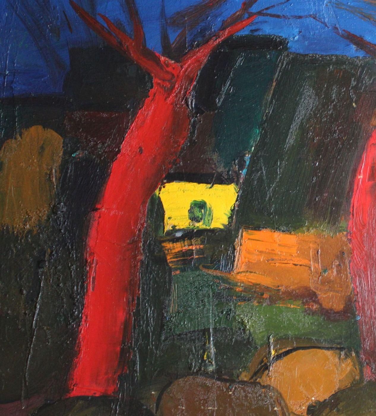 Aleksandr Rodin (1922 2001)landscape With Red Trees  Cardboard/Oil, 67x72 Cm1991 photo for sale