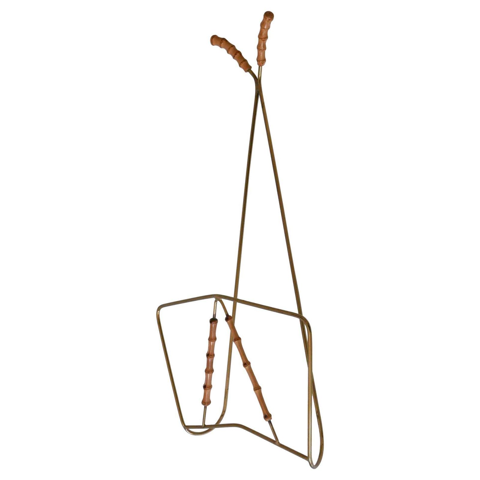 Lovely Mid Century Wall Mounted Brass & Bamboo Magazine Rack Germany 1960s