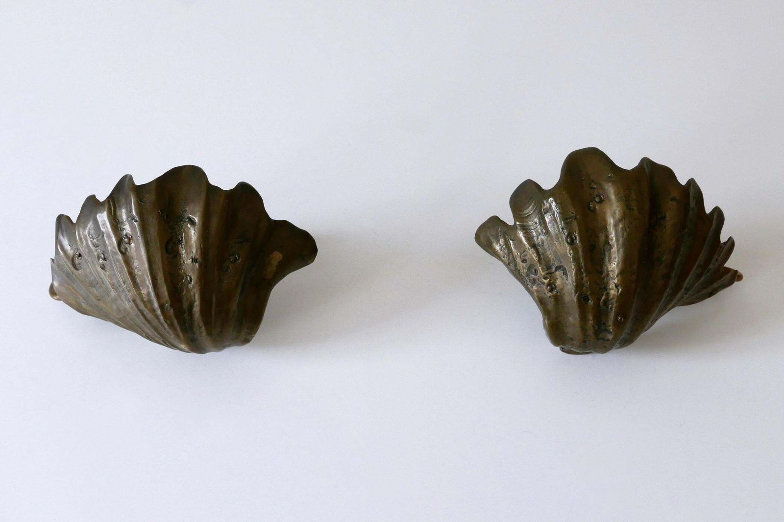 Set Of Two Rare Mid Century Modern Cast Bronze Sea Shell Sconces Germany 1960s photo for sale