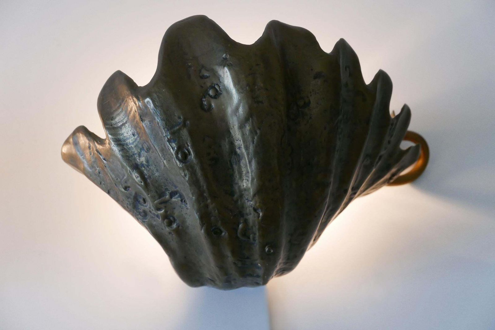 Lighting Set Of Two Rare Mid Century Modern Cast Bronze Sea Shell Sconces Germany 1960s photo