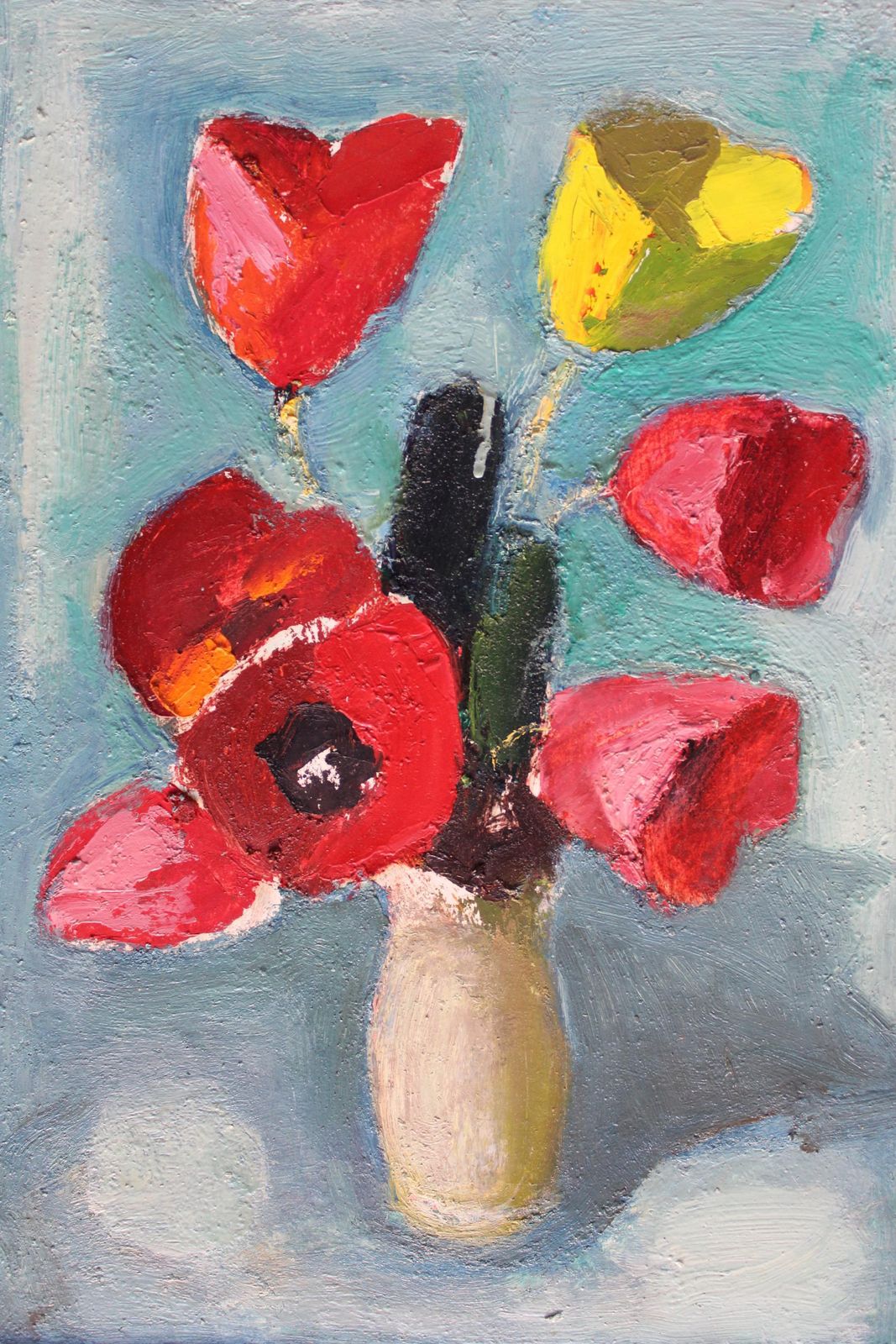 Aleksandr Rodin (1922 2001)tulips  Cardboard/Oil, 49x33.5 Cm, Double Sided, Landscape On The Other Side1993 photo furniture