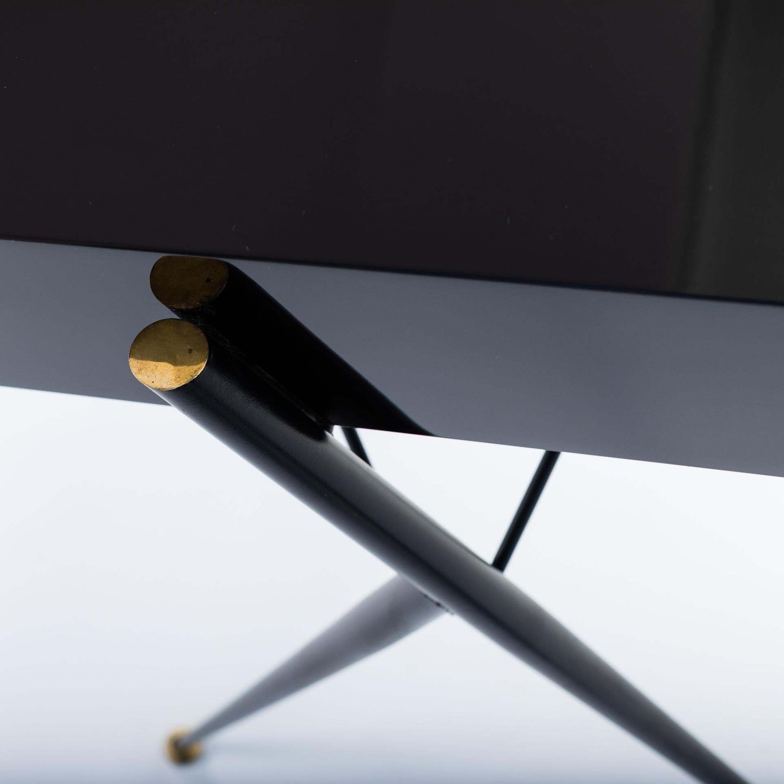 Mid Century Italian Small Writing Desk Black Lacquer, Brass By Silvio Cavatorta photo buy
