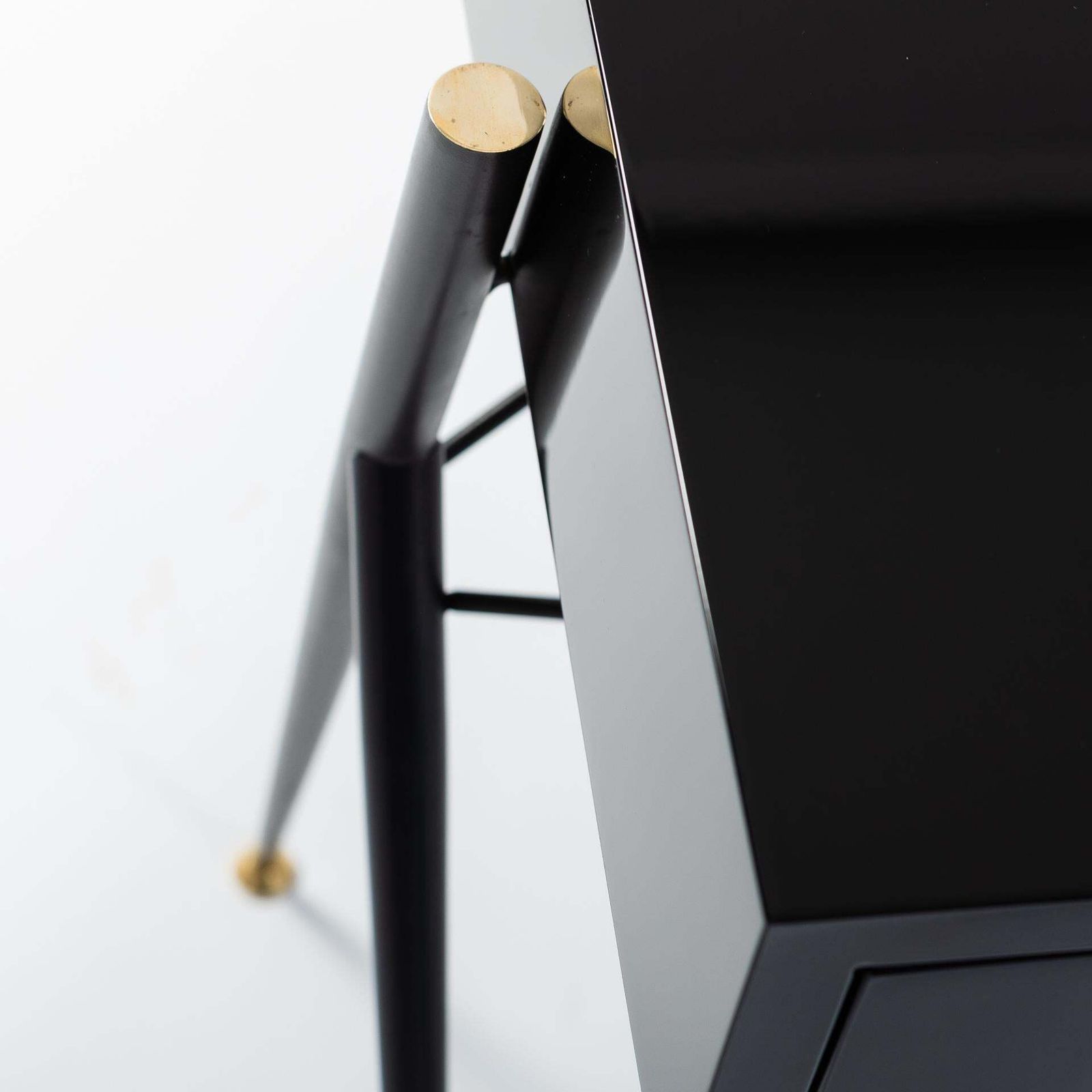 Mid Century Italian Small Writing Desk Black Lacquer, Brass By Silvio Cavatorta photo vintage