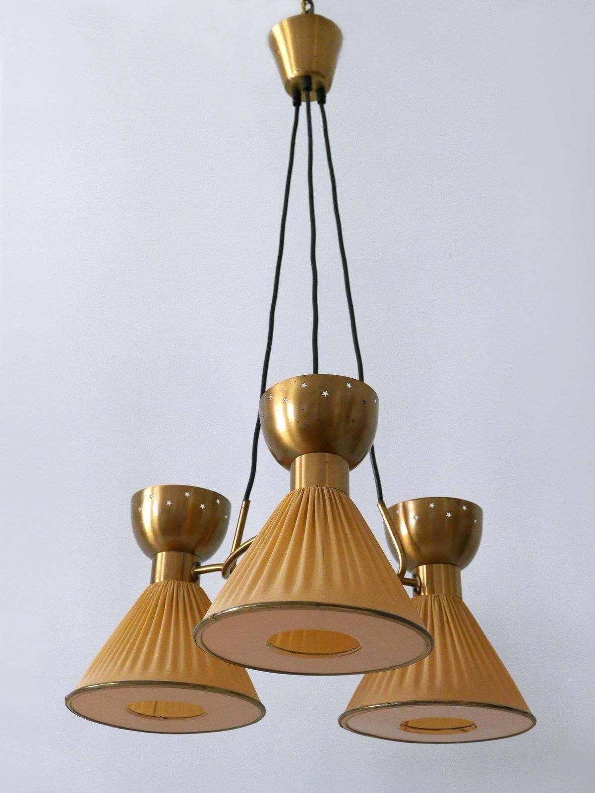 Exceptional 6 Flamed Mid Century Modern Pendant Lamp Or Chandelier Sweden 1950s photo 5751.0