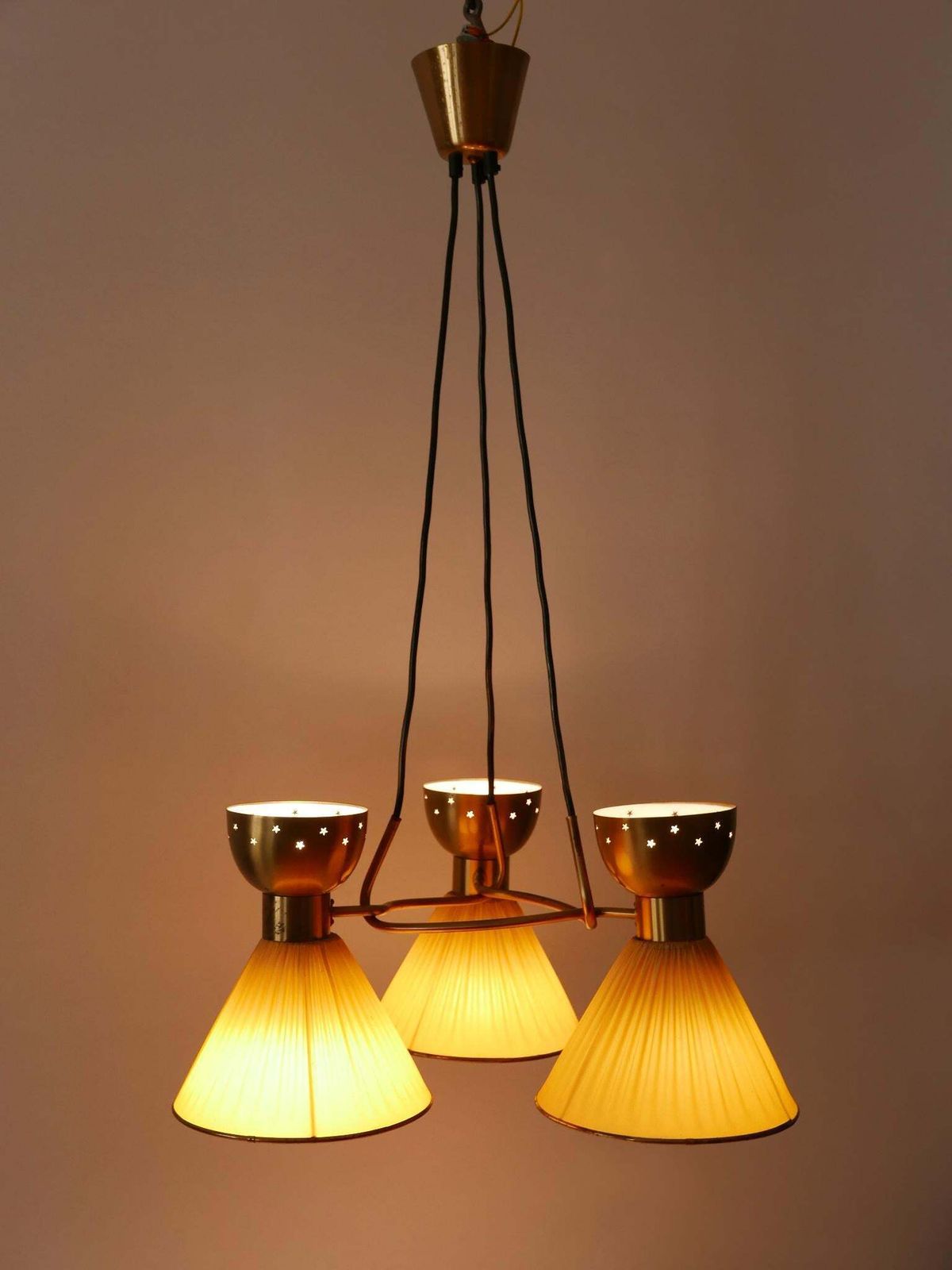 photo for sale Exceptional 6 Flamed Mid Century Modern Pendant Lamp Or Chandelier Sweden 1950s