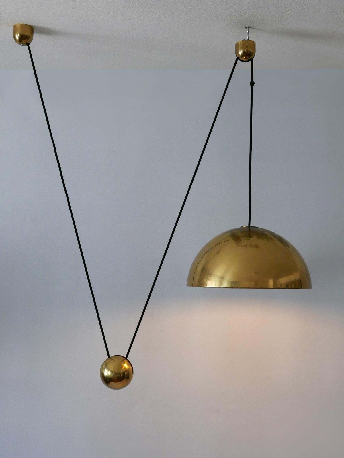 Elegant Mid Century Counterweight Brass Pendant Lamp By Florian Schulz 1960s photo buy