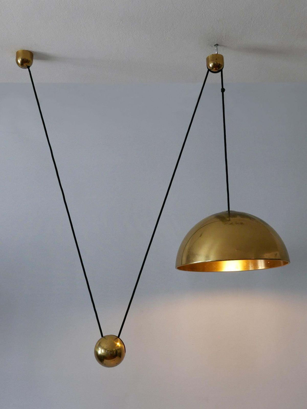 Elegant Mid Century Counterweight Brass Pendant Lamp By Florian Schulz 1960s photo vintage