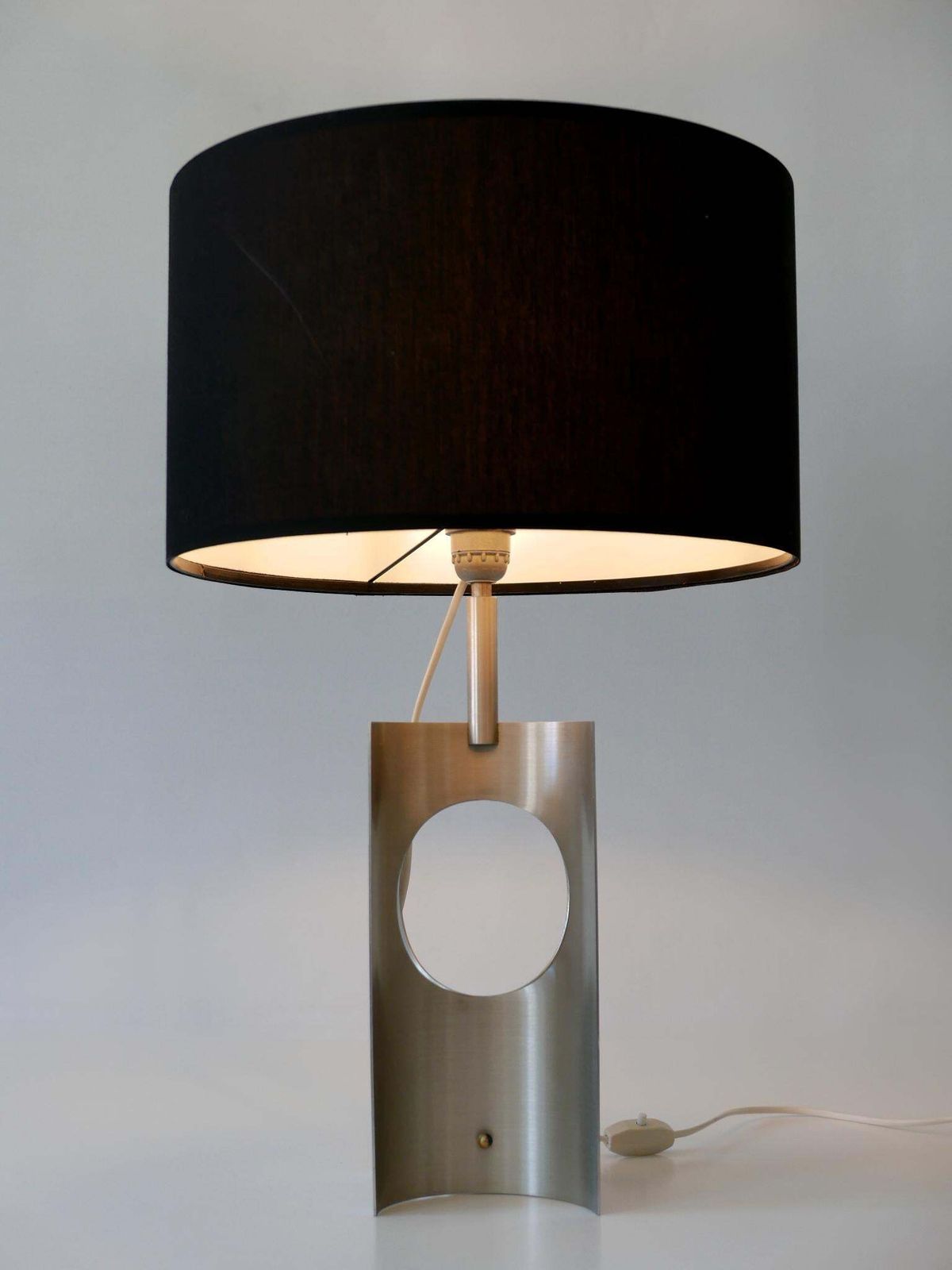 Rare & Elegant Mid Century Modern Brushed Aluminum Table Lamp France 1970s photo furniture