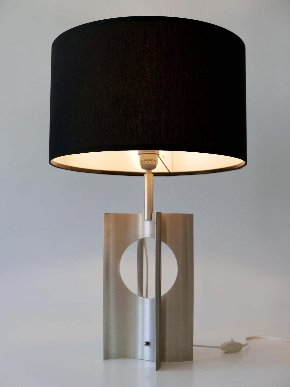 Rare & Elegant Mid Century Modern Brushed Aluminum Table Lamp France 1970s photo vinterior