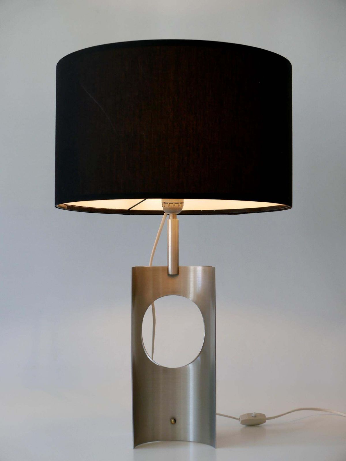 photo for sale Rare & Elegant Mid Century Modern Brushed Aluminum Table Lamp France 1970s