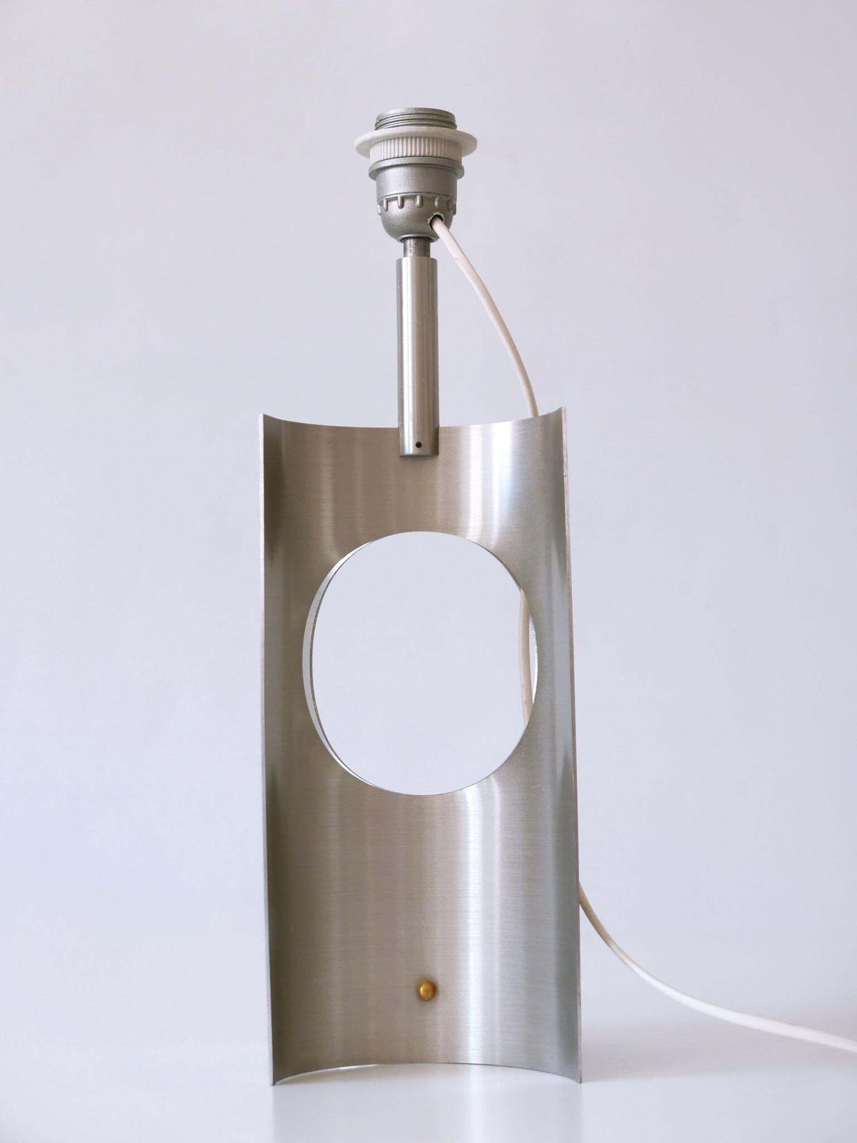 1327.0 Rare & Elegant Mid Century Modern Brushed Aluminum Table Lamp France 1970s photo